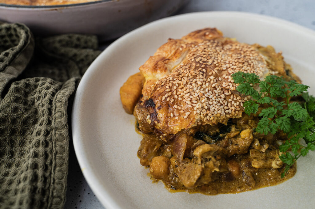 Moroccan chicken and Kumara pie