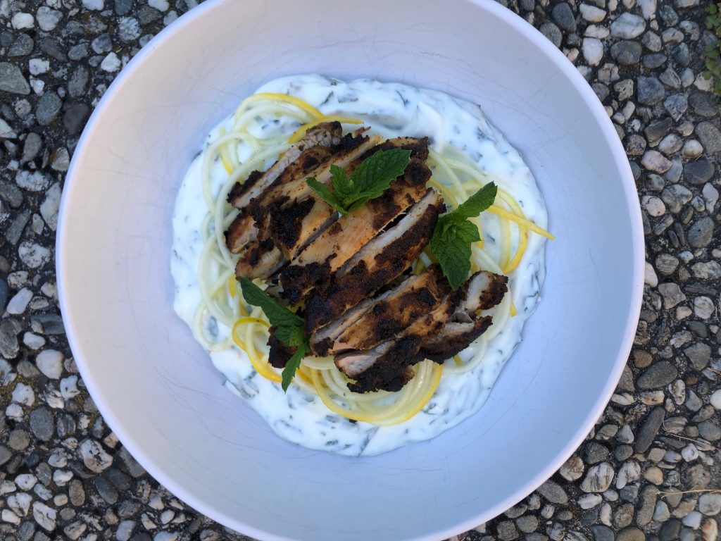 Tandoori Chicken with Minty Yogurt & Zucchini Noodles