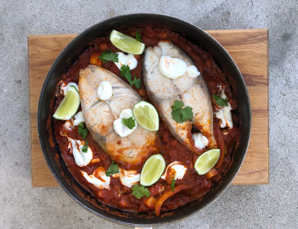 Mild Tomato Tandoori Curry w Moki Steaks, Chickpeas & Yoghurt