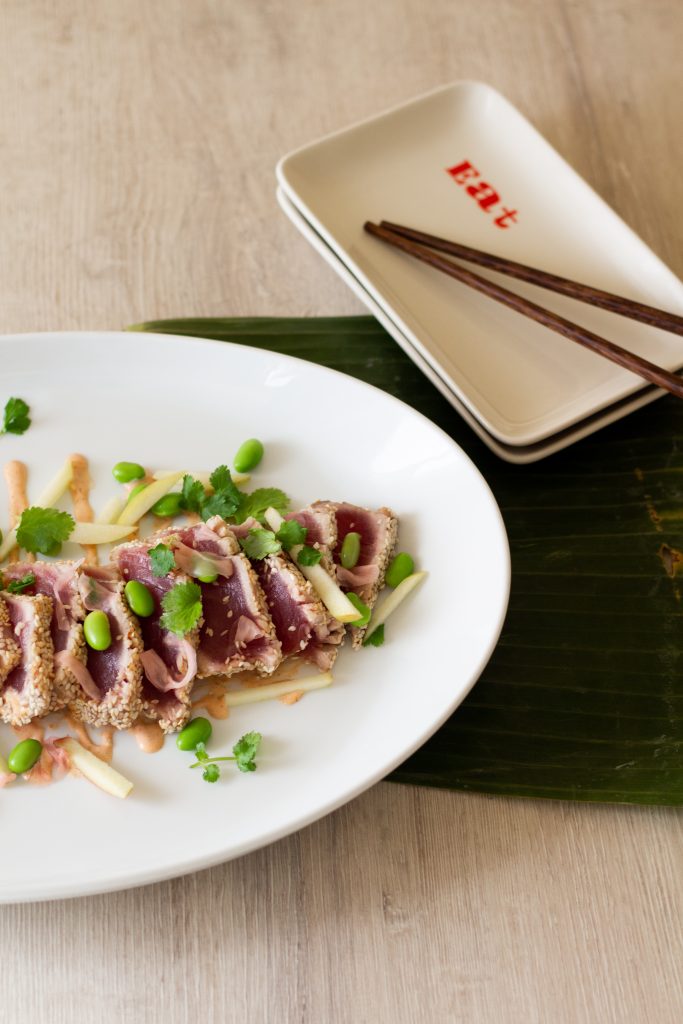Sesame Crusted Tuna with Asian Dipping Sauce & Spicy Mayo
