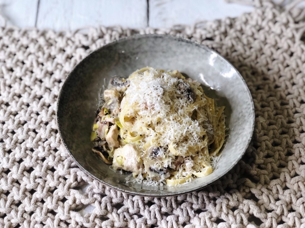 Chicken, Leek, Mushroom and Bacon Fettuccine