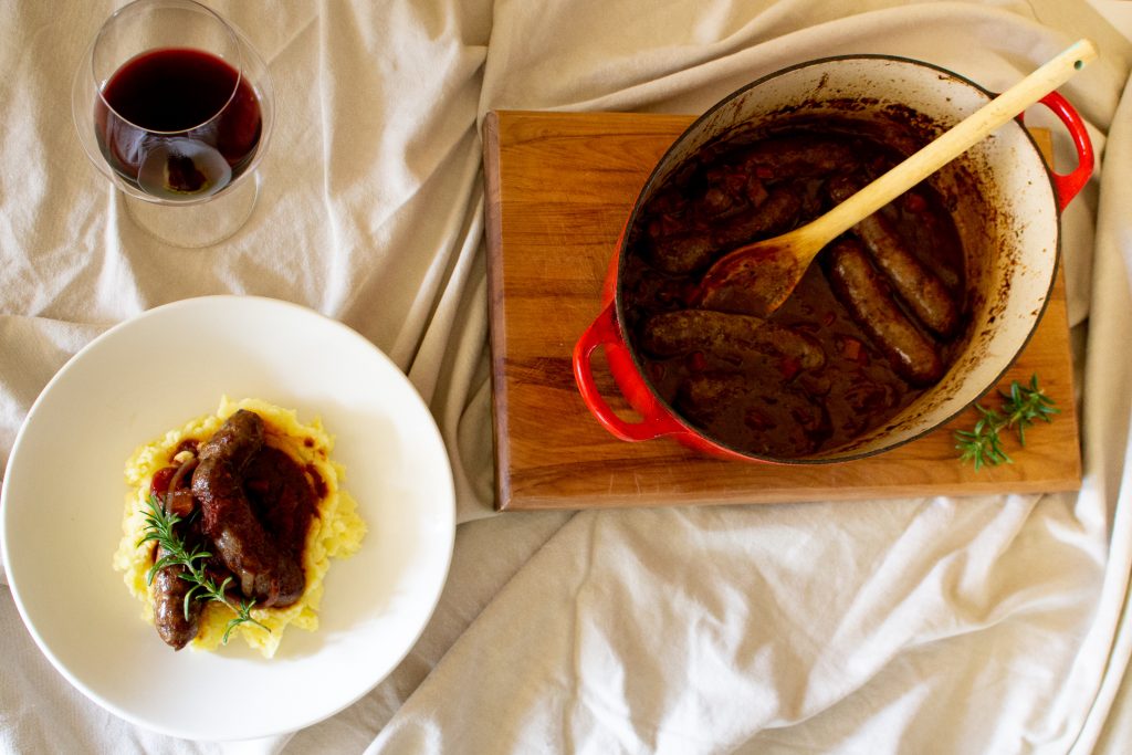 Italian Braised Sausages with Red Wine