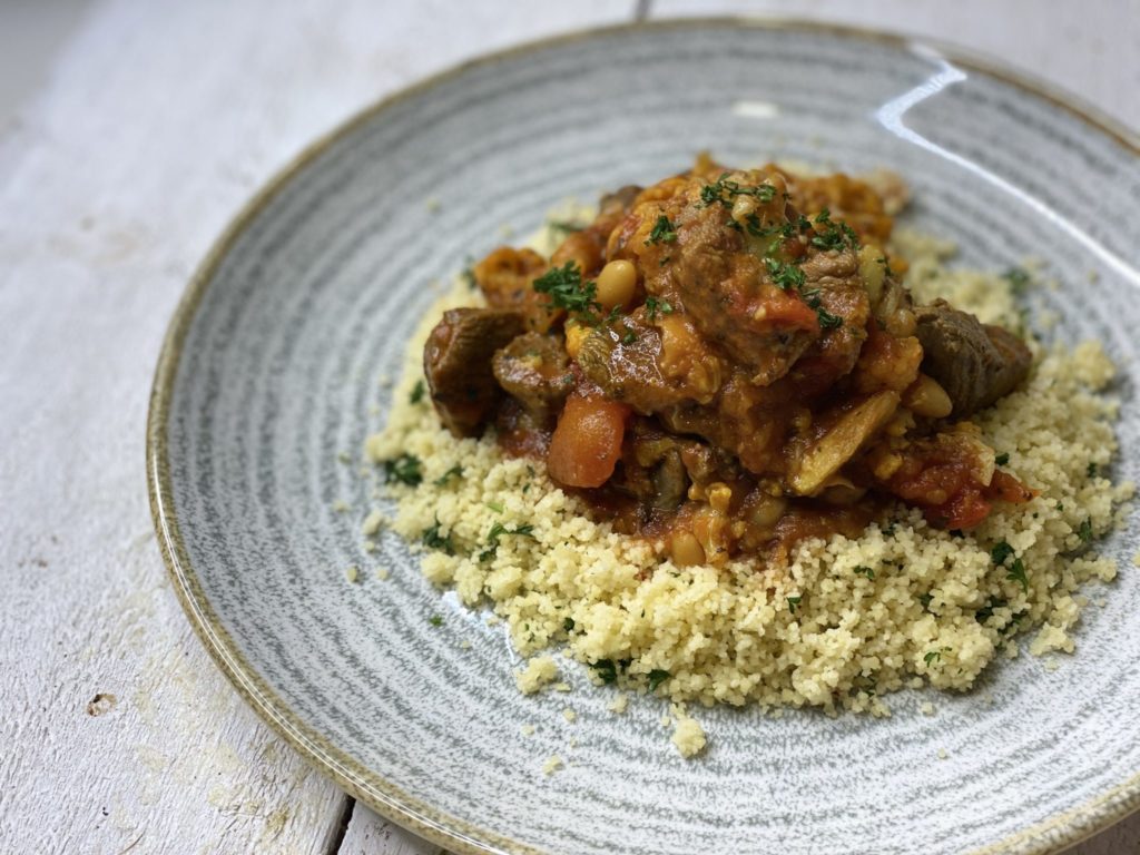 Garlic Lamb with White Beans