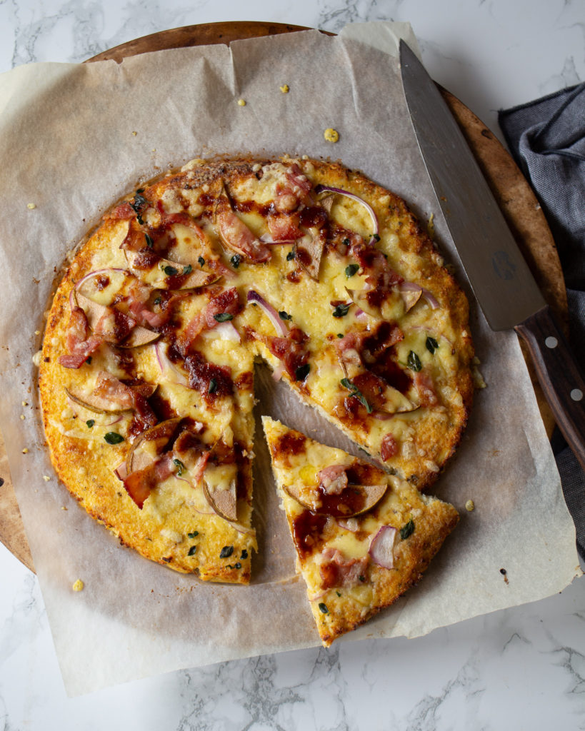 Cauliflower Pizza Base with Bacon, & Bourbon Maple BBQ Sauce