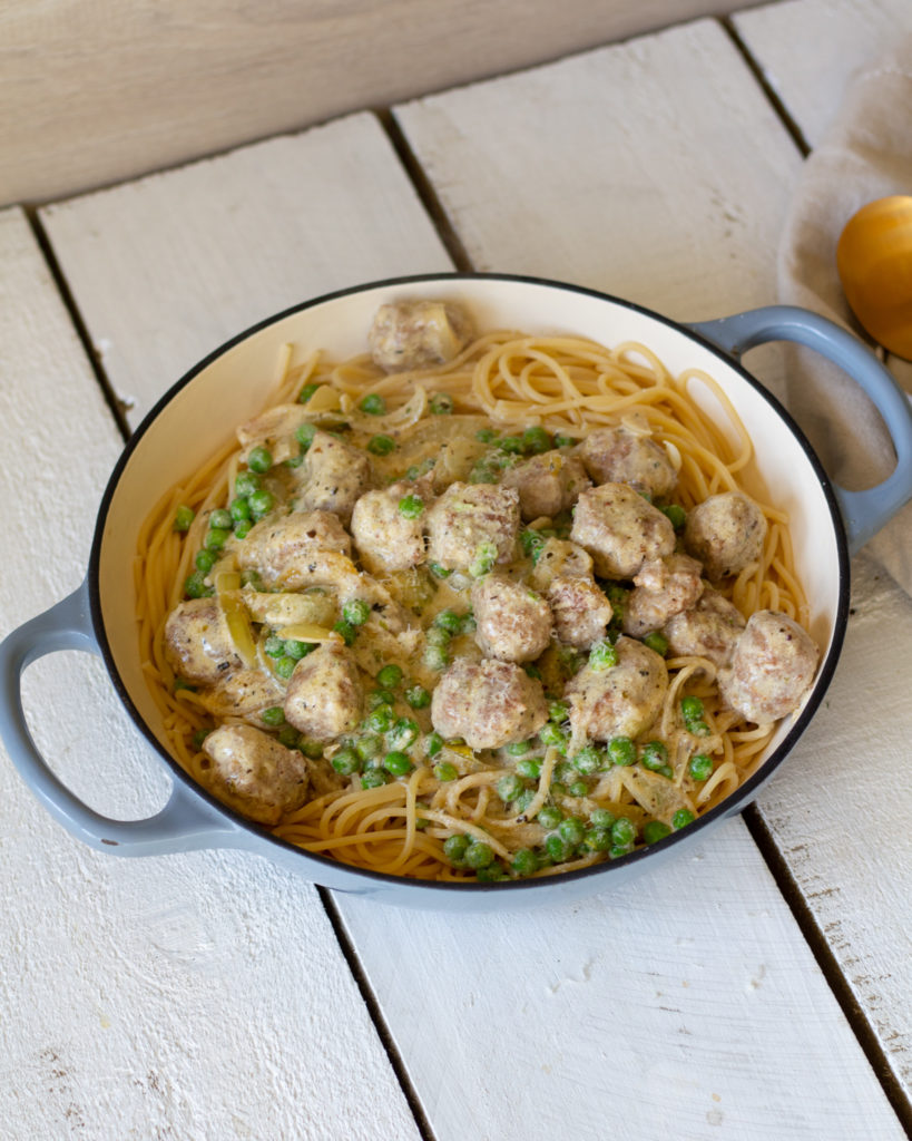 Quick Creamy Pasta with Sausage "meatballs"