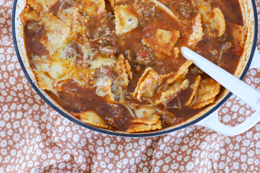 CHEESY SAUSAGE & RAVIOLI CASSEROLE