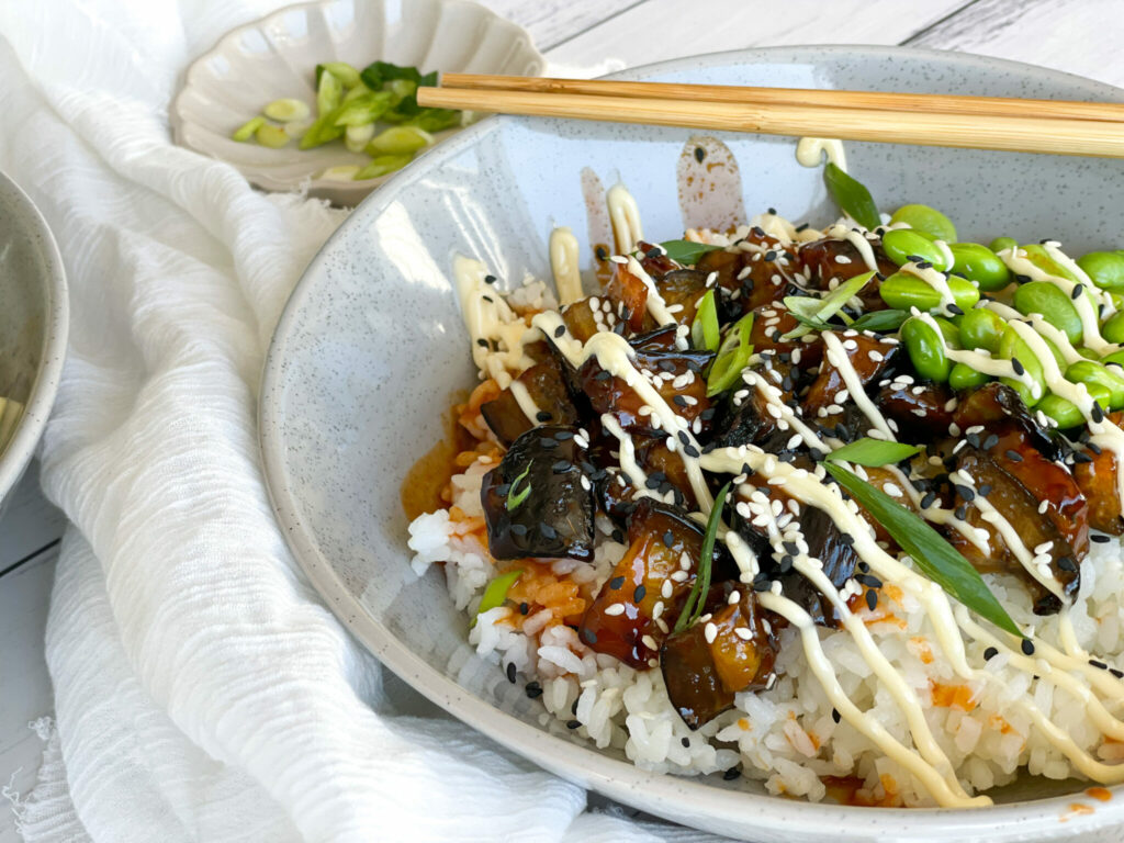 Spicy Eggplant Donburi