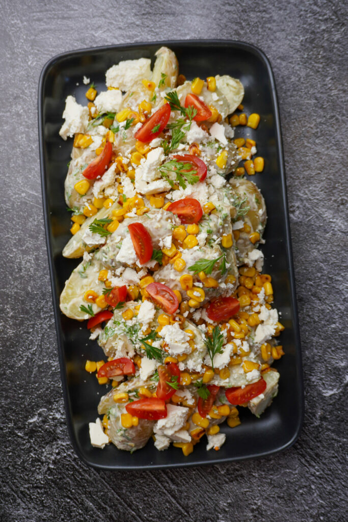 Level up your potato salad with sucker punch and some charred corn, a perfect summer side