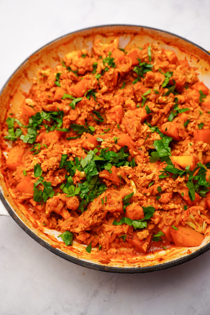 Chicken, Pumpkin, Orzo & Cauliflower Bake