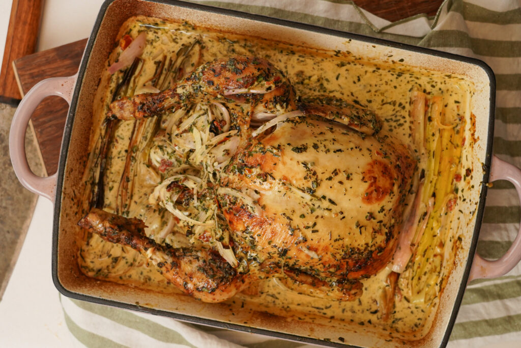 Tarragon Roast Chicken with Leeks
